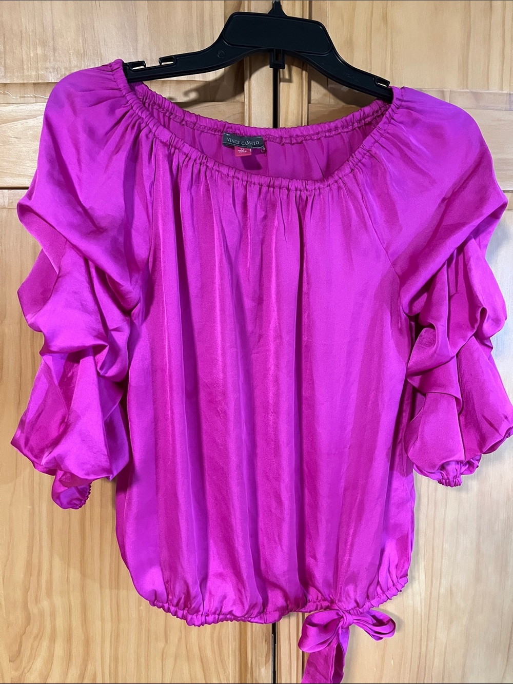 Vince Camuto Bright Fuchsia Ruffle Sleeve Tie-Hem Top